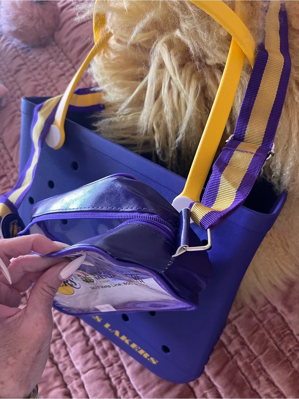 Purple Tote BOGG BAG Crocs lk LA Los Angeles Lakers NBA New w/ crossbody bum bag
